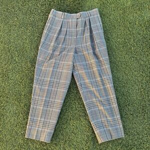Vintage 80s Escada Margaretha Ley Plaid 100% Wool Trousers Size 42 30x24